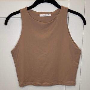 ReoRia Sleeveless Crop Tank Top - Beige Tan